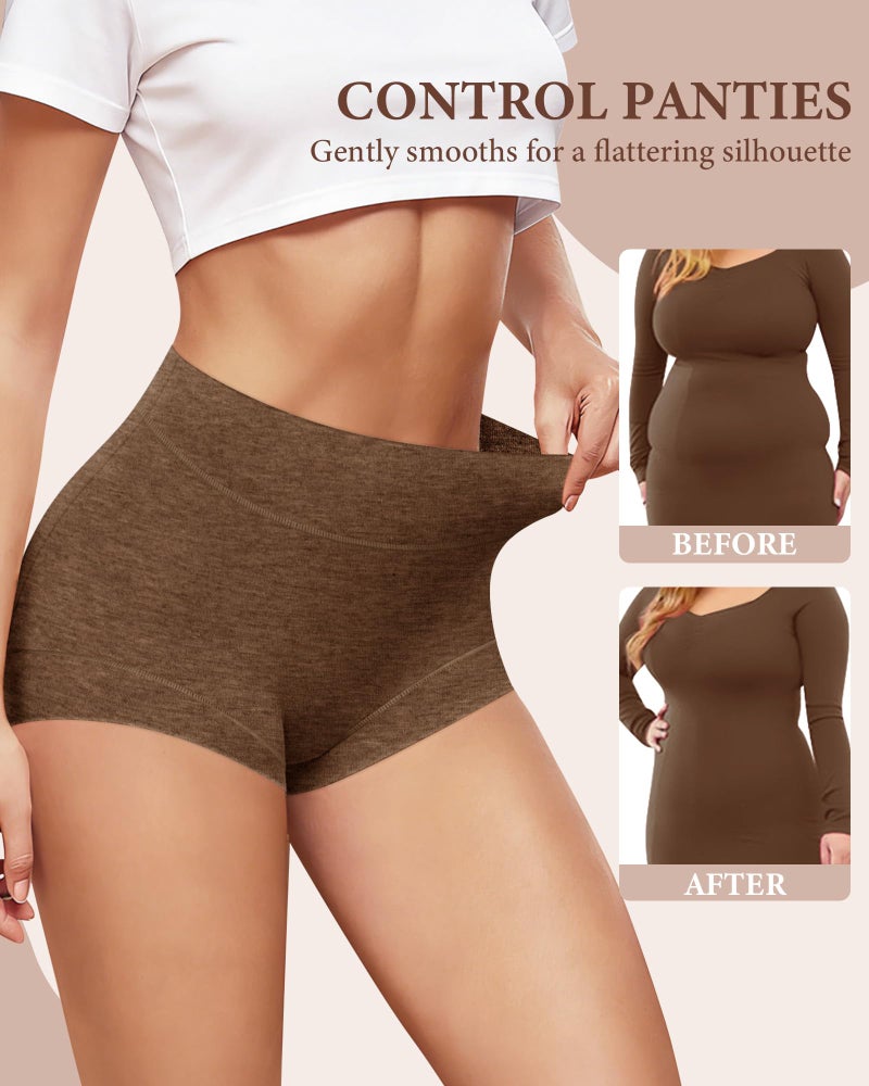 MIOTAN Womens Cotton Underwear High Waisted Ladies Panties Full Coverage Slight Tummy Control Postpartum Briefs Comfortable Breathable 4 Pack Brown Multicolor XL - Image 3