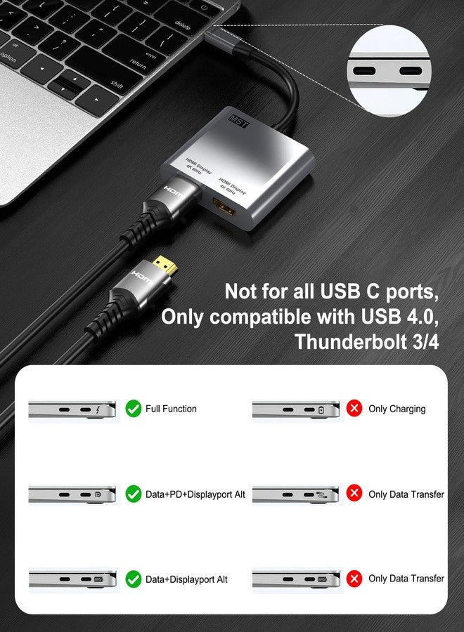Anehmeta USB C to Dual HDMI Adapter 4K@60hz, Type C to HDMI Splitter for Dual Monitors, USB C Hub Extend Display for MacBook Air/Pro, XPS, More Laptops with Thunderbolt 3/4 Ports - Image 3