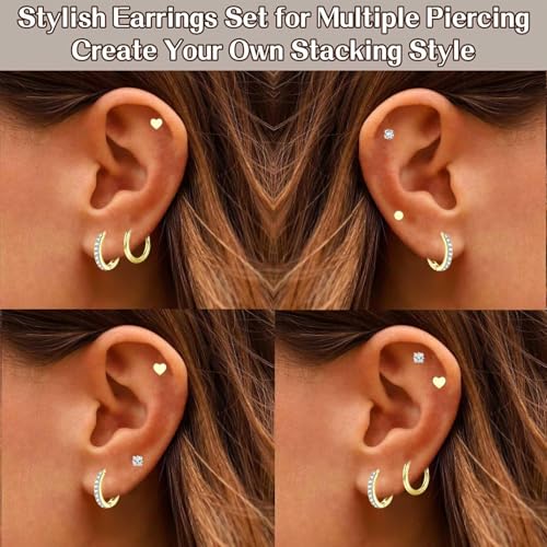 VAMA FASHIONS 18K Gold Plated Anti Tarnish Multiple Piercing Waterproof Hoop Ear Stud Lightweight Hypoallergenic Stainless Steel Earrings Combo Set for Women & Girls (6 Pair Gold Ear Stud) - Image 5