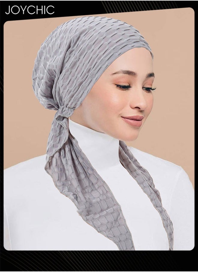 Joychic - Slip-On Pre-Tied Head Scarves Women Headwear  Muslim Turban Beanie Caps Comfortsoft Hair Protection Hijab for Women Girls Grey - Image 1