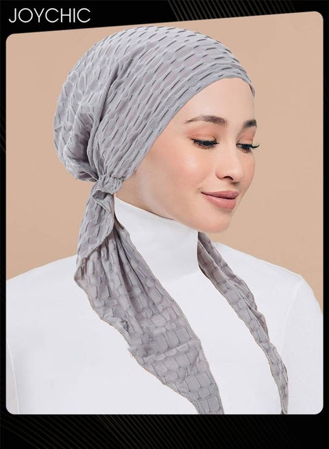 أوشحة رأس مربوطة مسبقًا سهلة الارتداء للنساء، أغطية رأس عمامة إسلامية، قبعات مريحة ناعمة لحماية الشعر، حجاب للنساء والفتيات باللون الرمادي