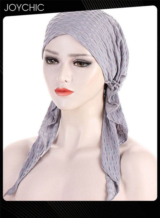 Joychic أوشحة رأس مربوطة مسبقًا سهلة الارتداء للنساء، أغطية رأس عمامة إسلامية، قبعات مريحة ناعمة لحماية الشعر، حجاب للنساء والفتيات باللون الرمادي - Image 2