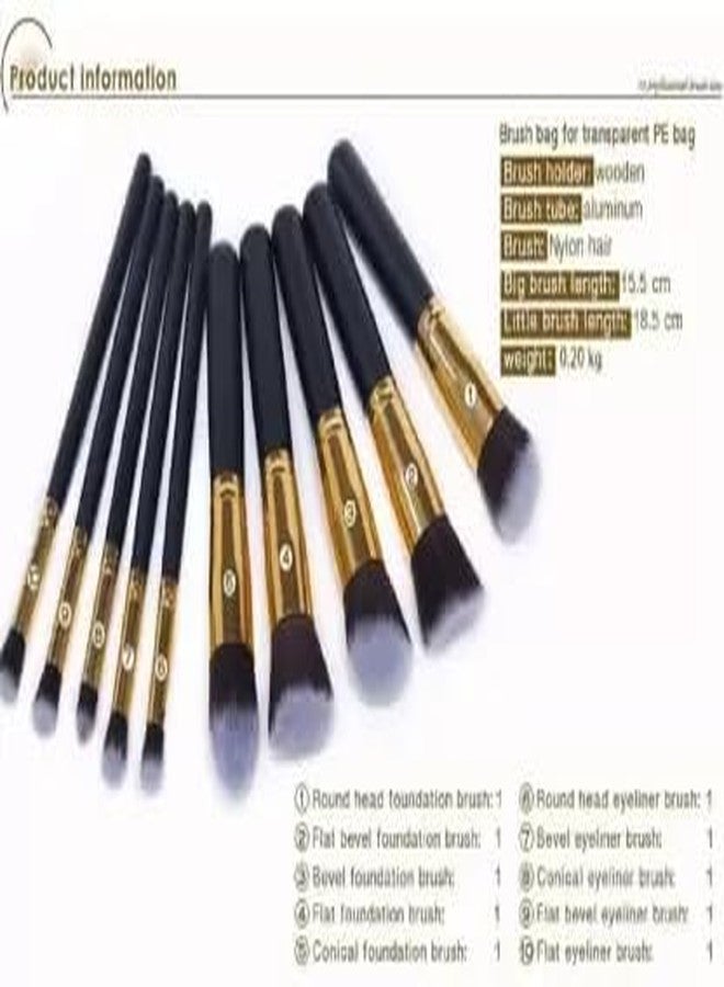 ZemGlam Professional Synthetic Brush Cosmetics Foundation Blending Blush Eyeliner Face Powder Brush Makeup Brush Kit 10 Pieces - Image 3