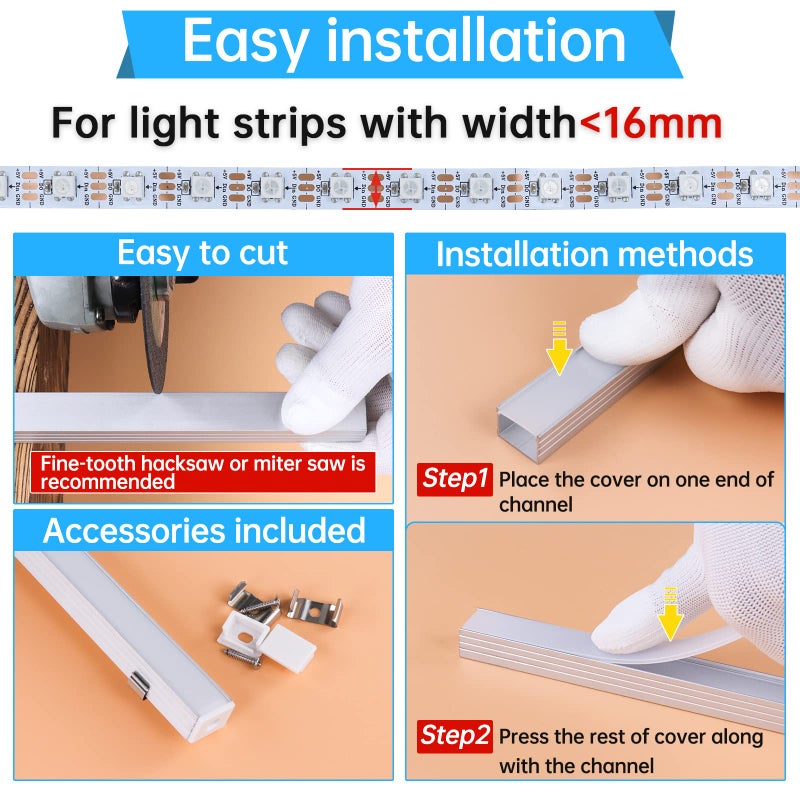 Muzata 20Pack 3.3FT/1M Plus-Size Spotless LED Channel Silver Aluminum LED Strip Diffuser Channel with Milky White Cover U103 WW 1M - Image 5