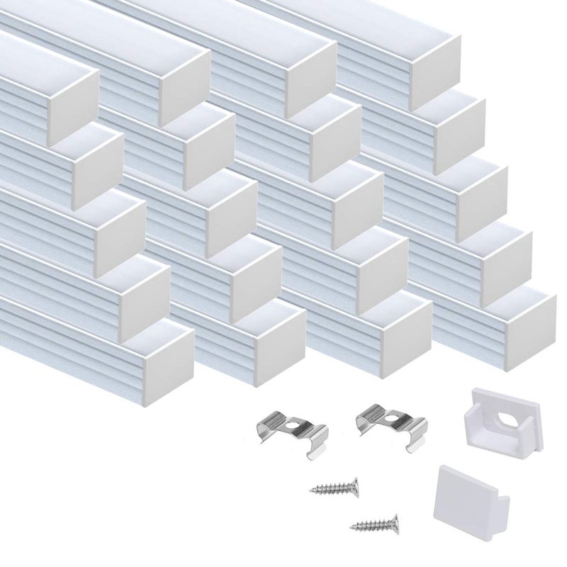 Muzata 20Pack 3.3FT/1M Plus-Size Spotless LED Channel Silver Aluminum LED Strip Diffuser Channel with Milky White Cover U103 WW 1M - Image 1