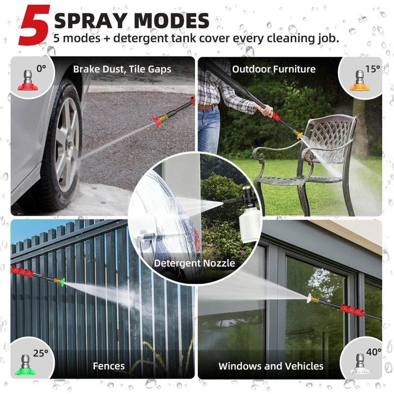 Paporia Electric Pressure Washer, 2.5 Max GPM Electric Power Washer with Foam Cannon, Powerwasher with 4 Nozzles, High Pressure Washer for Cars, Driveways, Patios, Decks - Image 2