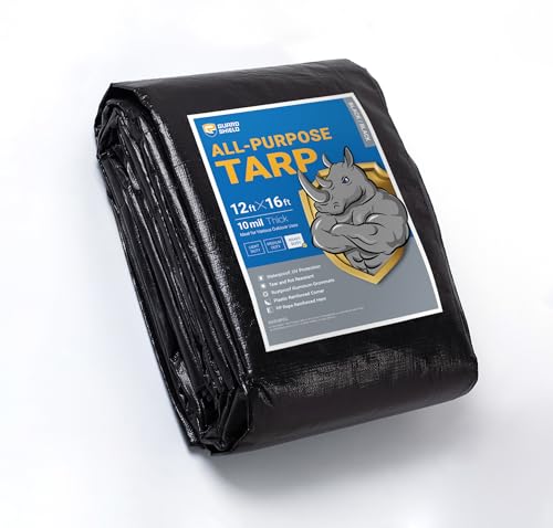 GUARD SHIELD Tarps Heavy Duty Waterproof 12x16 Feet Black Poly Tarp Cover Outdoor Thick UV Resistant Tarpaulin with Grommets 10mil - Image 1