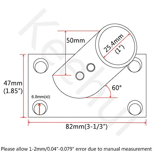 keehui Heavy DudyBoat Hand Rail Fitting-60 Degree 1 inch Rectangular Base-Marine 316 Stainless Steel Deck Hardware - Image 2