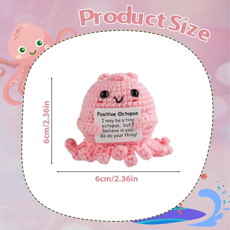 Happy Threads Positive Pink Octopus Plush with Inspirational Message Card, Handmade Crochet Emotional Support Keepsake, Cute Desk & Shelf Décor, Cute Support Gift for Friends, Kids & Family - Image 5