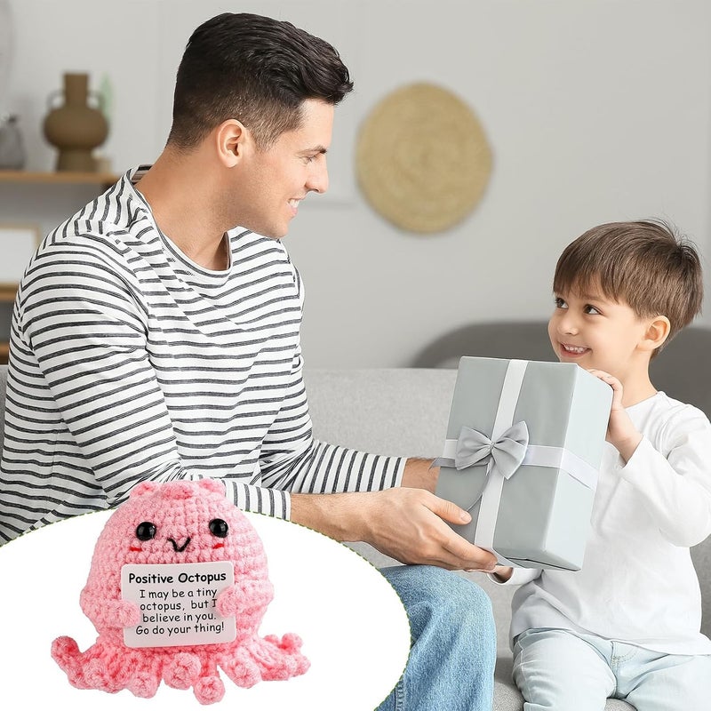 Happy Threads Positive Pink Octopus Plush with Inspirational Message Card, Handmade Crochet Emotional Support Keepsake, Cute Desk & Shelf Décor, Cute Support Gift for Friends, Kids & Family - Image 4