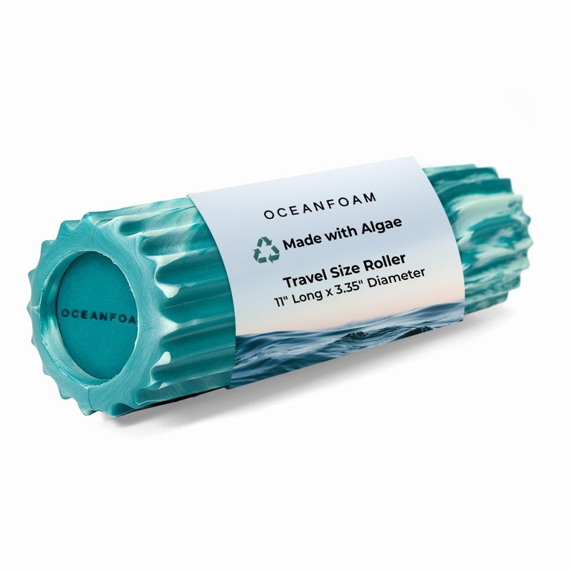 Oceanfoam Ripple Travel Foam Roller (11" x 3.35") Firm Mini Foam Roller for Physical Therapy, Deep Tissue Massage, Back Pain - High Density, Wave Textured - Yoga, Exercise (Jade & Seafoam Marbled) - Image 1