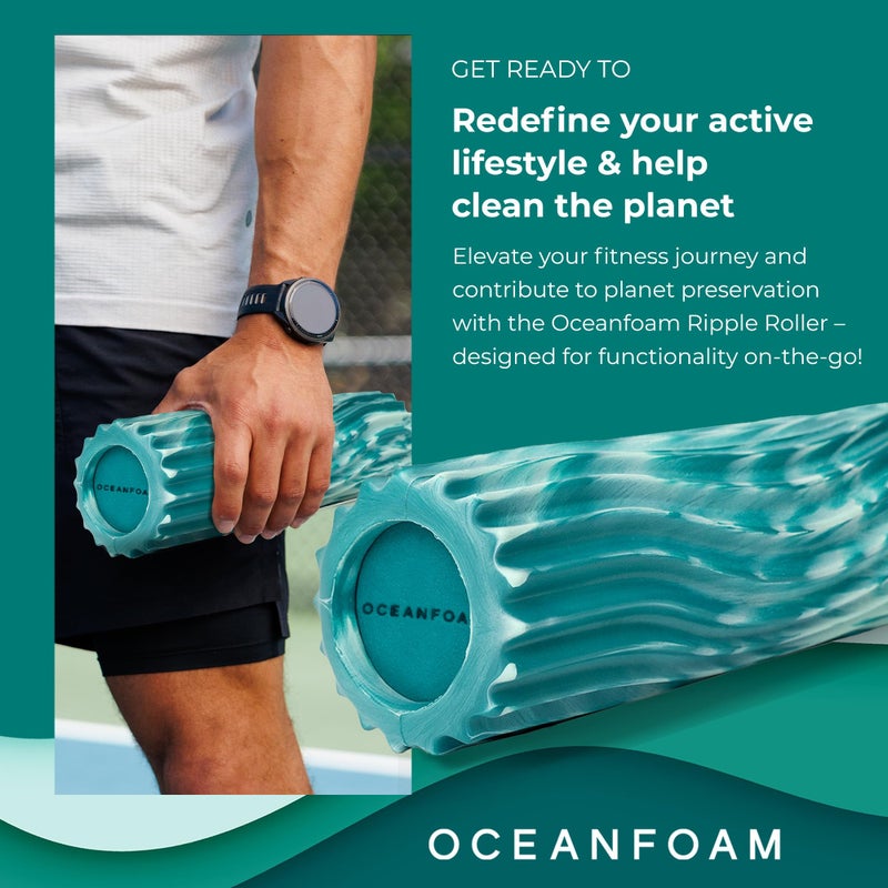 Oceanfoam Ripple Travel Foam Roller (11" x 3.35") Firm Mini Foam Roller for Physical Therapy, Deep Tissue Massage, Back Pain - High Density, Wave Textured - Yoga, Exercise (Jade & Seafoam Marbled) - Image 4