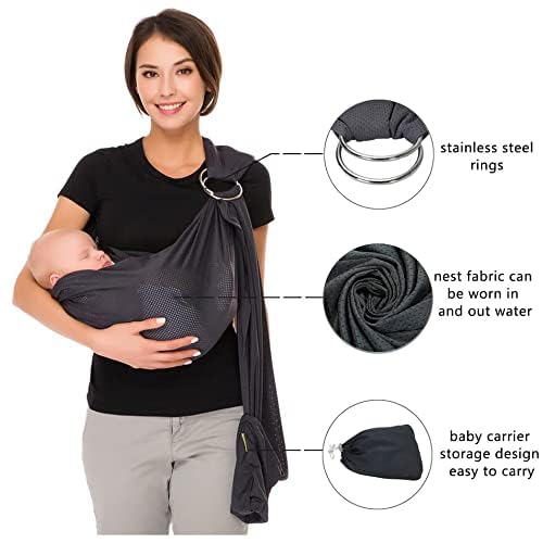 CUBY Water Baby Sling Carrier Lightweight Breathable Mesh Baby Ring Slings Adjustable QuickDrying Ring Sling Baby Carrier for Newborn Kids Toddlers Summer Swimming Pool BeachDeep Grey - Image 4