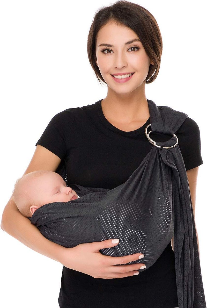 CUBY Water Baby Sling Carrier Lightweight Breathable Mesh Baby Ring Slings Adjustable QuickDrying Ring Sling Baby Carrier for Newborn Kids Toddlers Summer Swimming Pool BeachDeep Grey - Image 1