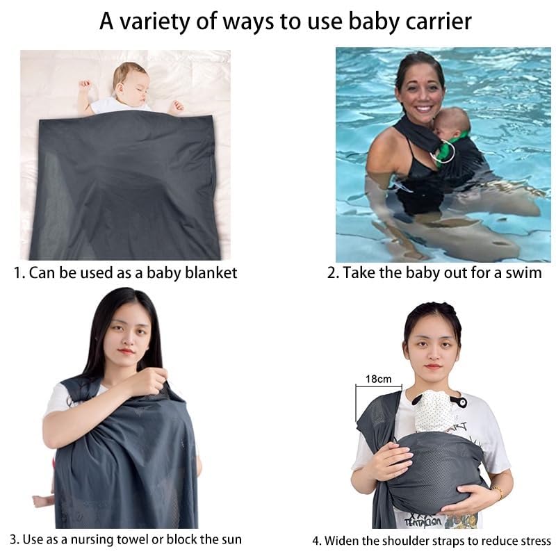 CUBY Water Baby Sling Carrier Lightweight Breathable Mesh Baby Ring Slings Adjustable QuickDrying Ring Sling Baby Carrier for Newborn Kids Toddlers Summer Swimming Pool BeachDeep Grey - Image 5