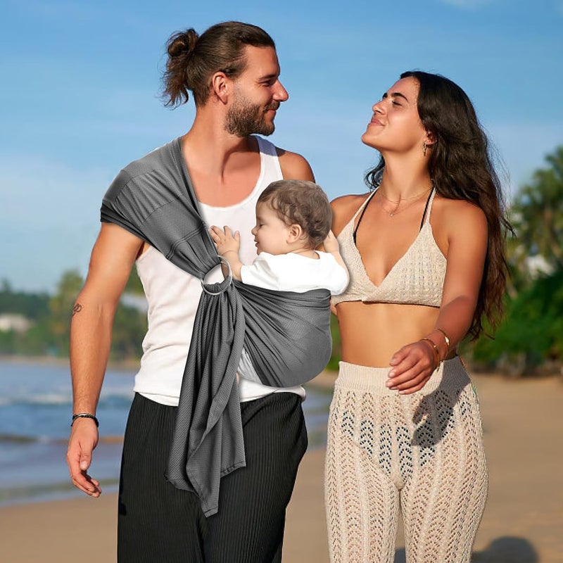 CUBY Water Baby Sling Carrier Lightweight Breathable Mesh Baby Ring Slings Adjustable QuickDrying Ring Sling Baby Carrier for Newborn Kids Toddlers Summer Swimming Pool BeachDeep Grey - Image 2