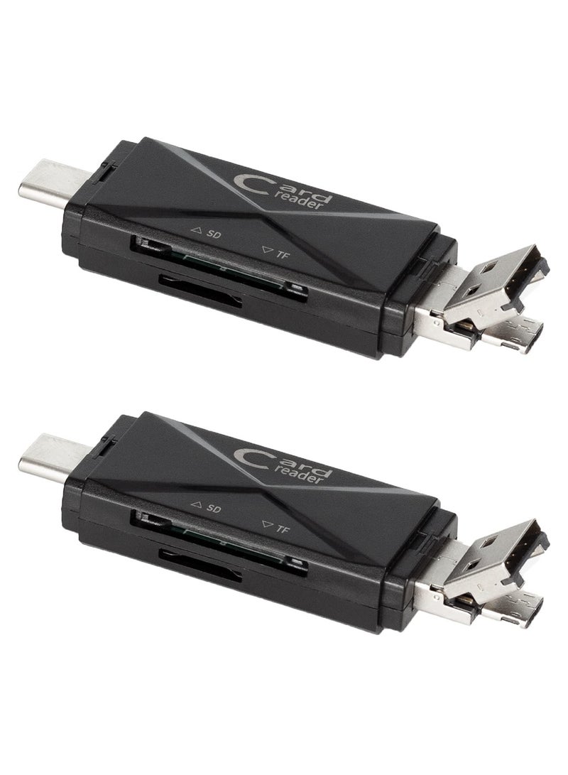 قارئ بطاقات SD 5 في 1 لأجهزة أندرويد USB C و USB 2.0 محول بطاقة الذاكرة المحمولة لقارئ بطاقات الذاكرة للكمبيوتر والهاتف والأجهزة اللوحية باللون الأسود عبوة 2 - Image 1