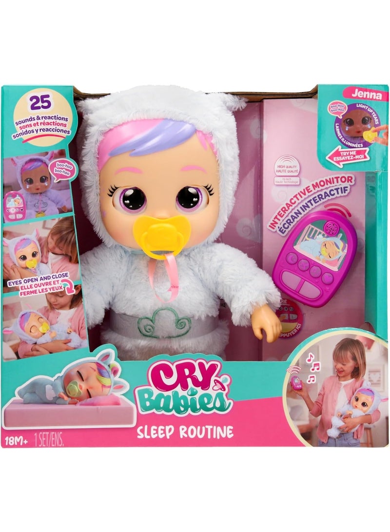 Cry Babies Jenna Sleep Routine Interactive Baby Doll with Remote Monitor, 25 Sounds & Reactions, Light-Up Tears, Sleep Sounds, Music, Pacifier & Soft Plush Outfit, 32.5cm - Image 1