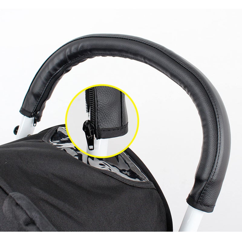 LLUFO Stroller Handle Cover,Handle Sleeve Cover, Grip Bar, Replacement, Compatible with BBZ Yoya Stroller Armrest Bumper Bar Accessories Zipper Open Vegan Leather - Black - Image 2