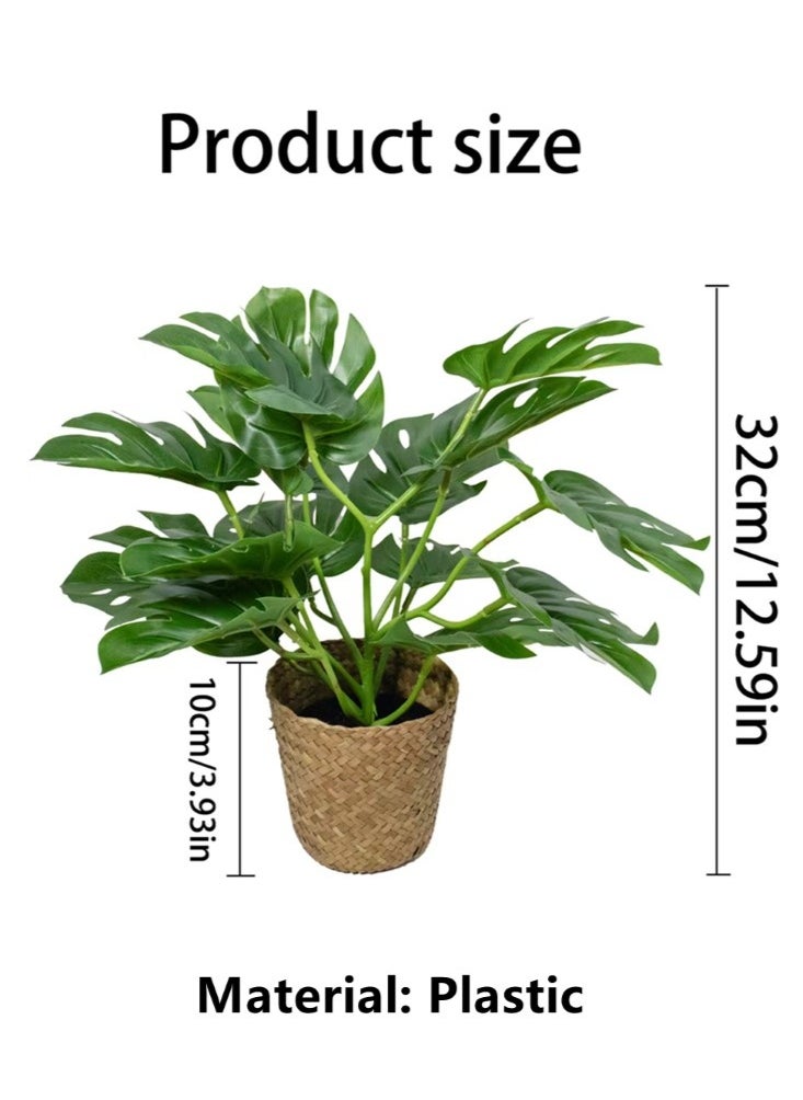 Kutis 1-Piece Simulation Potted Decorative Artificial Bonsai Plant Green Leaf Home Bedroom Living Room Desktop Decoration With Woven Basket 32 cm  - Image 3