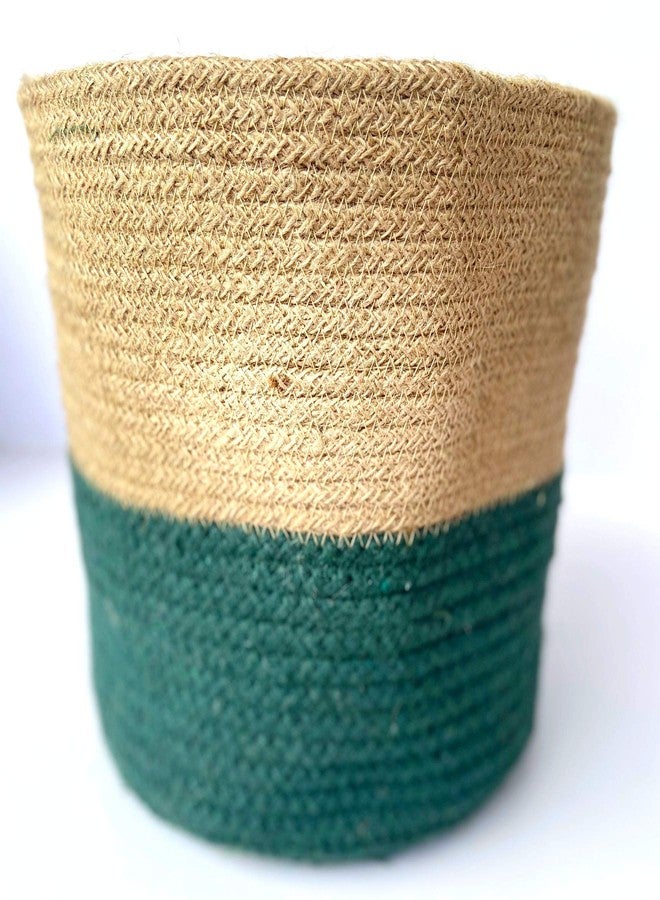 pepme Home Jute, Cotton Basket, Planter Basket for Home, Multi-Purpose Storage Bag for Bathroom, Living Room, Laundry & Toys (Green, 10 Inches, Pack of 1) - Image 3