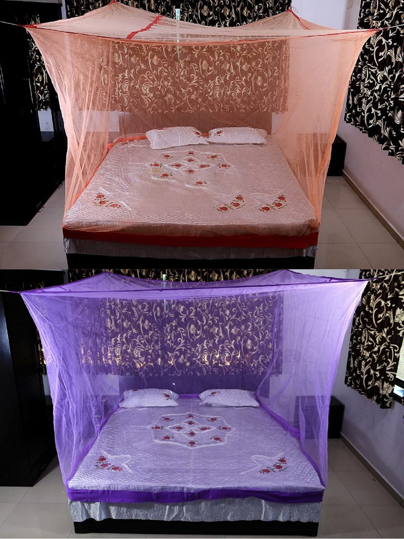 Neekshaa Combo Pack Mosquito Net for Double Bed Polyester Mosquito Net for Baby | Bedroom | Family_Size-6x6 FT_Color-Orange,Purple - Image 1