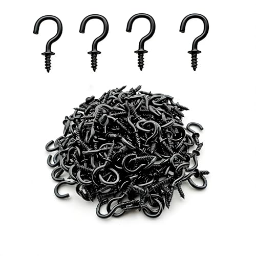 IDEALSV 100 Pcs 1/2" Small Screw Hooks, Screw in Ceiling Jewelry Hooks String Lights Hook Black - Image 1