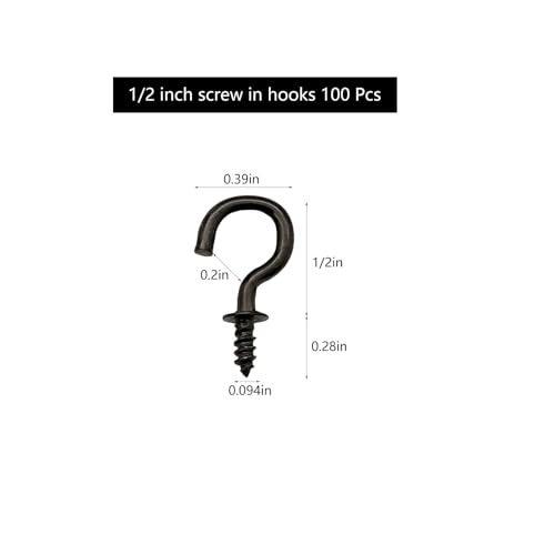 IDEALSV 100 Pcs 1/2" Small Screw Hooks, Screw in Ceiling Jewelry Hooks String Lights Hook Black - Image 2