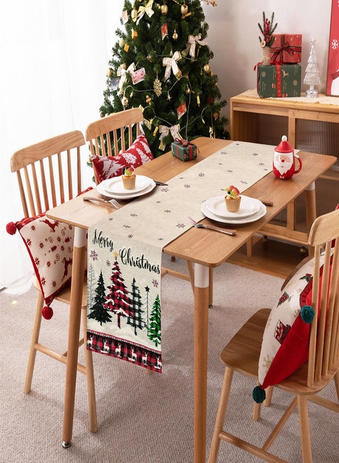 Bonhause Buffalo Plaid Merry Christmas Trees Table Runner 13x72 Inch Snowflake Deer Seasonal Winter Holiday Kitchen Dining Table Decoration for Indoor Outdoor Home Party Decor - Image 4