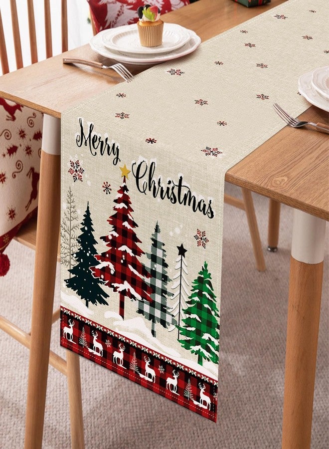 Bonhause Buffalo Plaid Merry Christmas Trees Table Runner 13x72 Inch Snowflake Deer Seasonal Winter Holiday Kitchen Dining Table Decoration for Indoor Outdoor Home Party Decor - Image 3