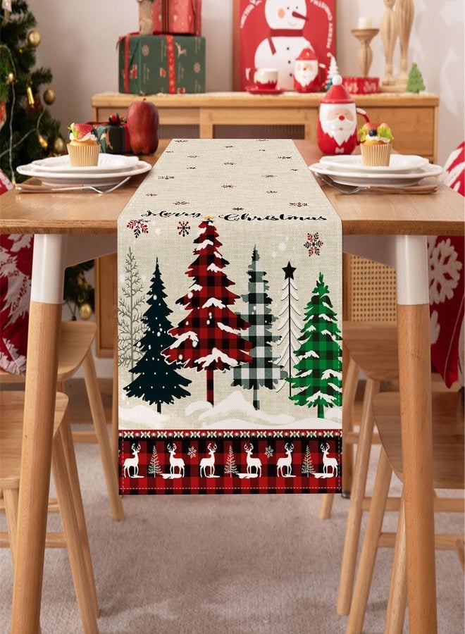 Bonhause Buffalo Plaid Merry Christmas Trees Table Runner 13x72 Inch Snowflake Deer Seasonal Winter Holiday Kitchen Dining Table Decoration for Indoor Outdoor Home Party Decor - Image 2