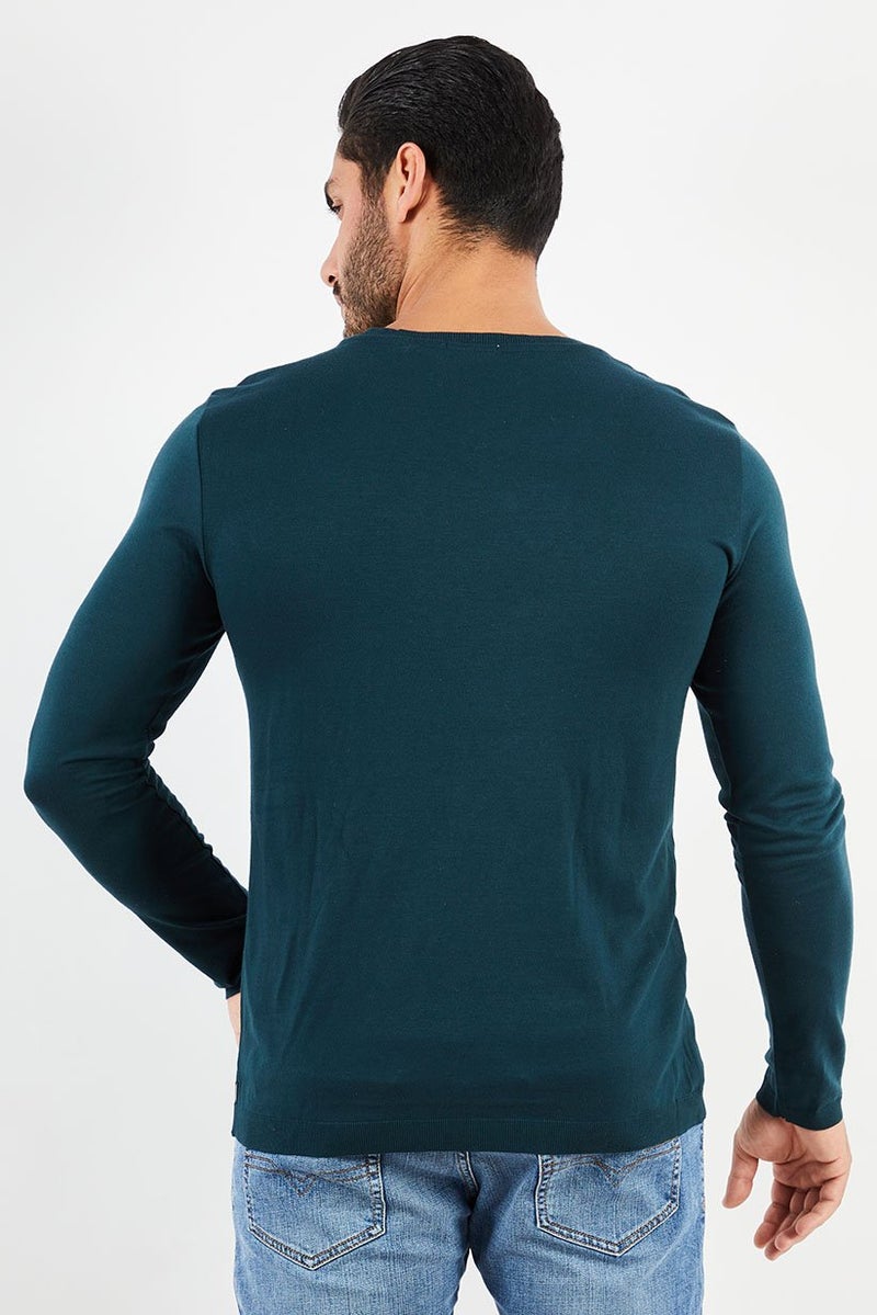 IKKS Men Round Neck Long Sleeve Plain Sweatshirt, Petrol - Image 4