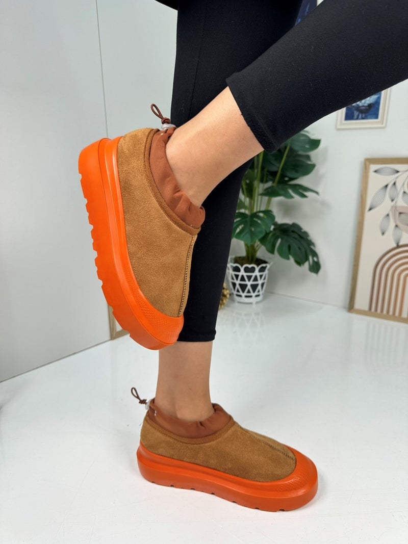 Nstil Casual Women's Boots Thick Heel Patterned Sole Fur Inside Adjustable Elastic Bootie 357 