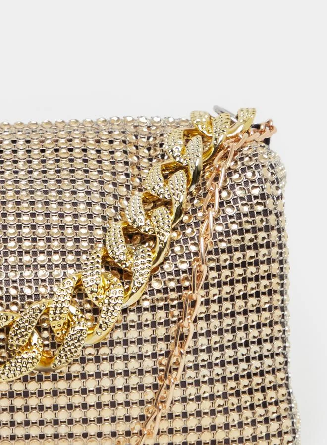 Styli Chain Drop Embellished Handbag with Chain Strap