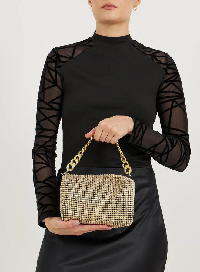 Styli Chain Drop Embellished Handbag with Chain Strap