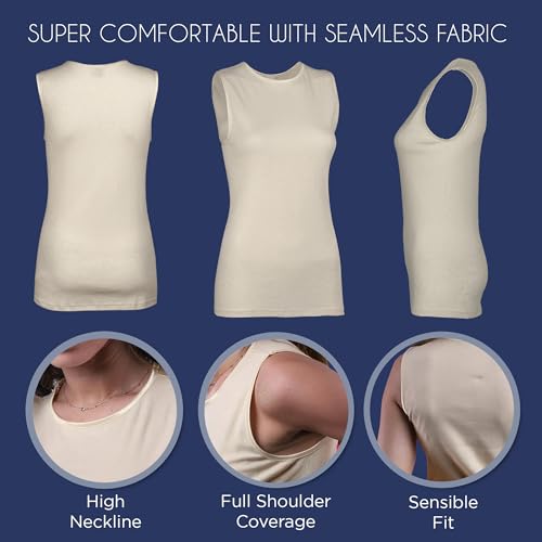 Rosette Women's Sleeveless Undershirt - Cotton - High Neck, Full shoulder design Ivory Large - Image 3