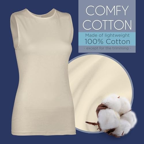 Rosette Women's Sleeveless Undershirt - Cotton - High Neck, Full shoulder design Ivory Large - Image 4