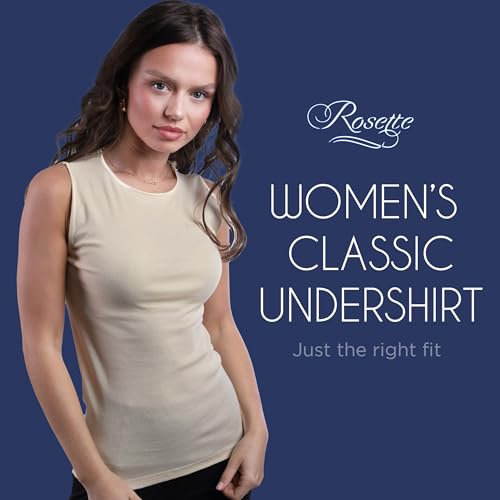 Rosette Women's Sleeveless Undershirt - Cotton - High Neck, Full shoulder design Ivory Large - Image 2
