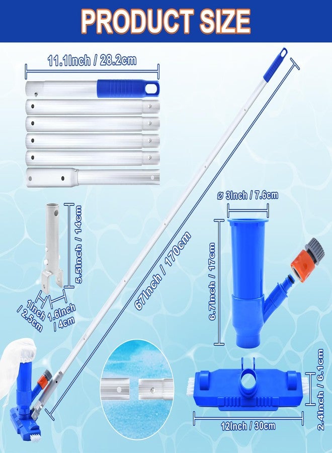 SpinLaLa Upgraded Wide-Head Pool Vacuum with Side Brush - Manual Jet Cleaner Kit for Above Ground Pools, Includes 6 Section 67" Poles, Mesh Bag and Matte Metal Handle - Ideal for Spas, Hot Tubs, and Small Pool - Image 2