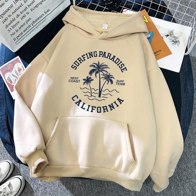Fashionable Hoodie Cartoon Loose Sweater Women Khaki  - Image 1