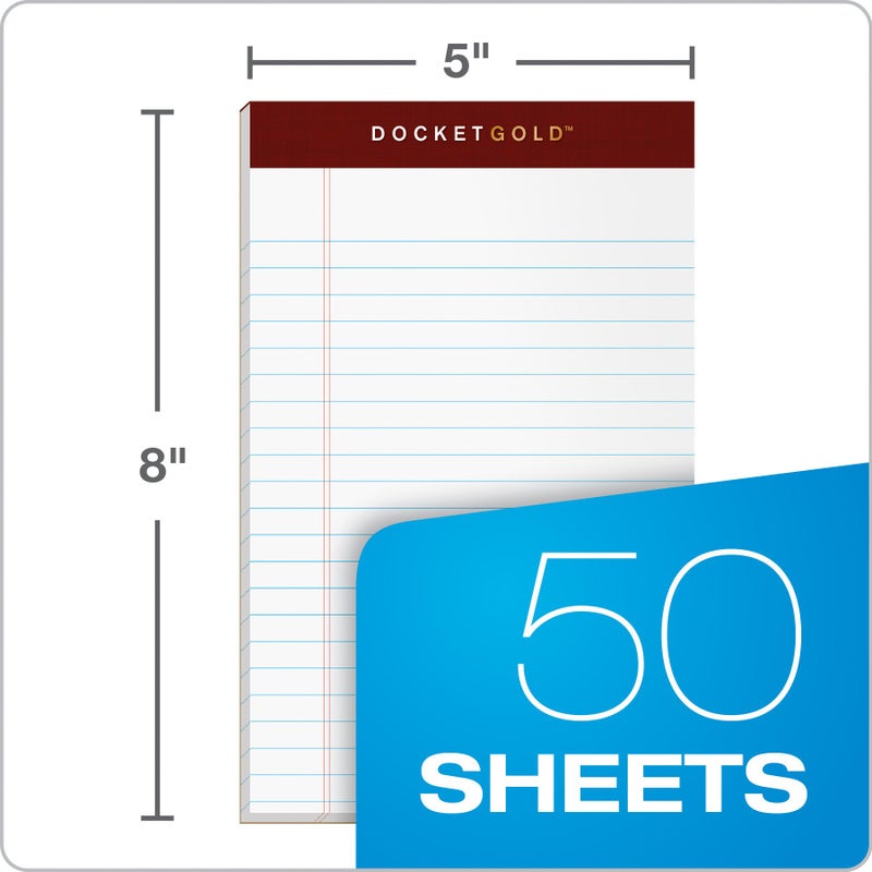 TOPS Docket Gold Writing Pads, 5" x 8", Jr. Legal Rule, 50 Sheets, 6 pack (99705), White - Image 2