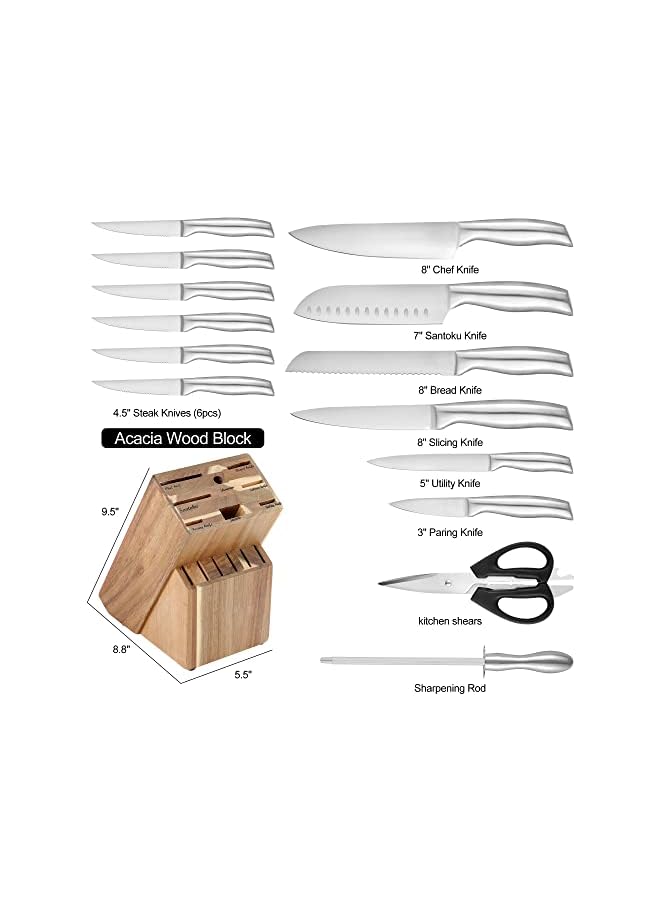 Raxoom 15-Piece Premium Kitchen Knife Set With Wooden Block, High Carbon Stainless Steel Knife Set, One-piece Dishwasher Safe Kitchen Knives Set, Self-sharpening, Ergonomic Handle - Image 2