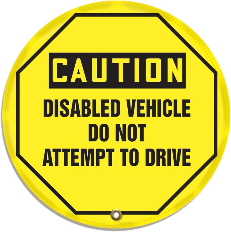 NMC Accuform KDD833 STOPOUT Vinyl Steering Wheel Message Cover - Caution Disabled Vehicle, 24" - Image 1