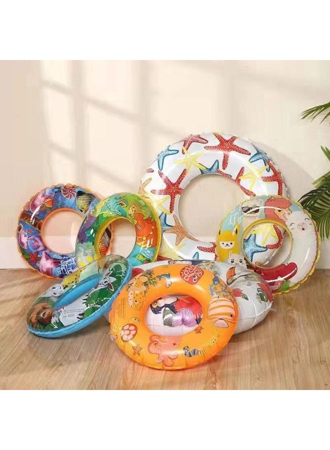 Generic Children Swimming Ring Thickened Popular Pvc Stripe Plaid Inflatable Adult Life Buoy Net Red Float Ring-After Inflating Outer Diameter:80#-Inner Diameter After Inflating:Random Style - Image 1