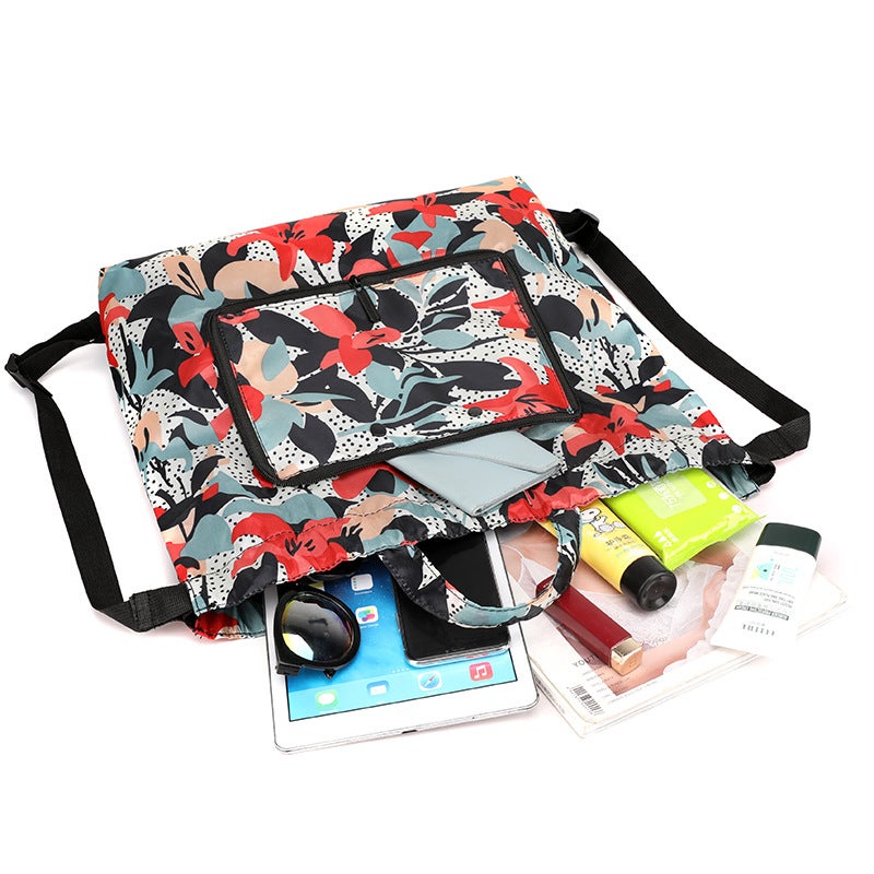 Oxford Cloth Lined Foldable Shopping Bag Drawstring Backpack Cartoon Grocery Bag Drawstring Tote Bag Home Storage - Image 4
