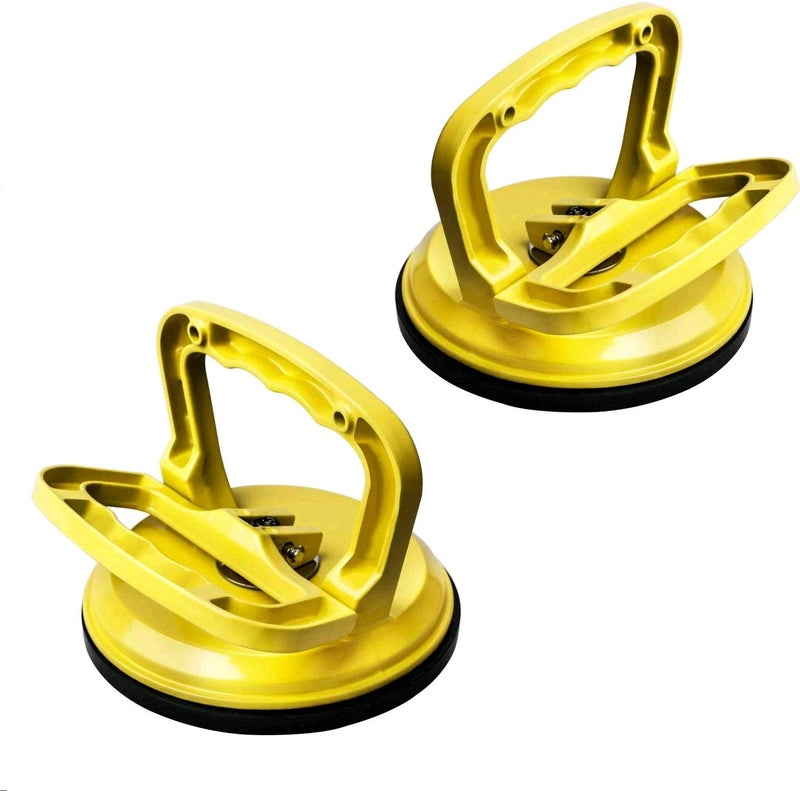 FCHO Glass Suction Cup Heavy Duty Aluminum Vacuum Plate Puller Handle Holder Hooks Duty Galss LiftingTile Suction Cup LifterMoving GlassPad for Lifting Yellow 2Pack