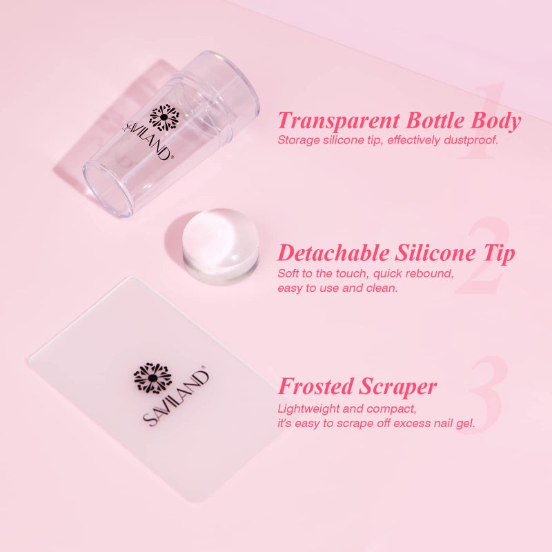 Saviland French Manicure Kit: French Tip Nail Stamp with White Gel Nail Polish Set, Jelly Silicone Nail Stamper Nail Stamper Kit for French Nails Home DIY Nail Salon - Image 4