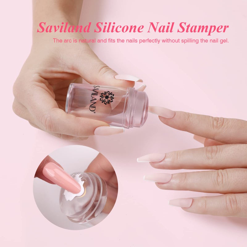 Saviland French Manicure Kit: French Tip Nail Stamp with White Gel Nail Polish Set, Jelly Silicone Nail Stamper Nail Stamper Kit for French Nails Home DIY Nail Salon - Image 5