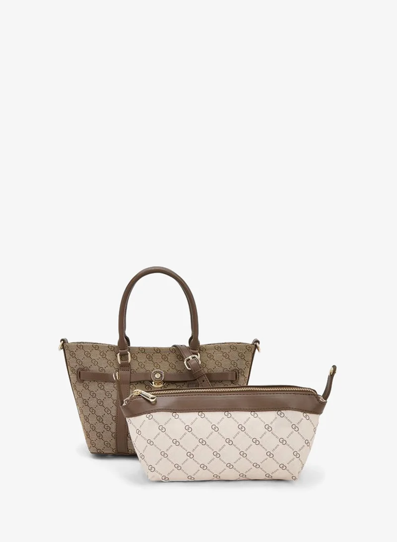 Monogram Print Tote Bag With Pouch