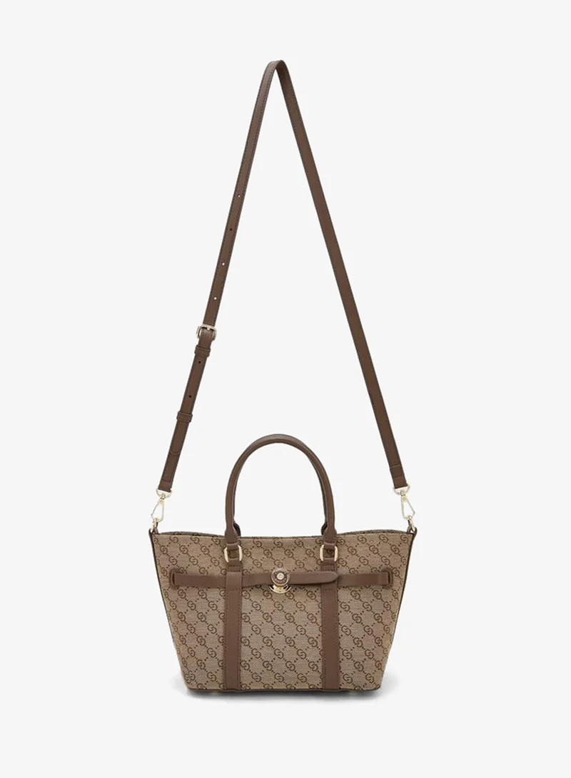Celeste BROWN Monogram Print Tote Bag With Pouch for Women | Best Price UAE